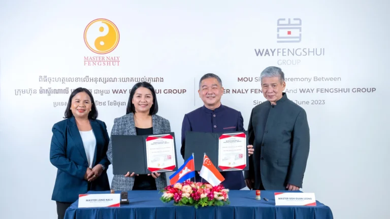 Master Naly from Cambodia and Way Feng Shui Group representatives signing Memorandum of Understanding (MOU) advancing Feng Shui in Cambodia